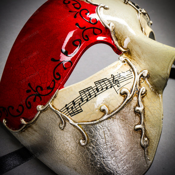 Phantom Of Opera Musical Masquerade Venetian Men Full Mask - Silver Red - Picture 5 of 8